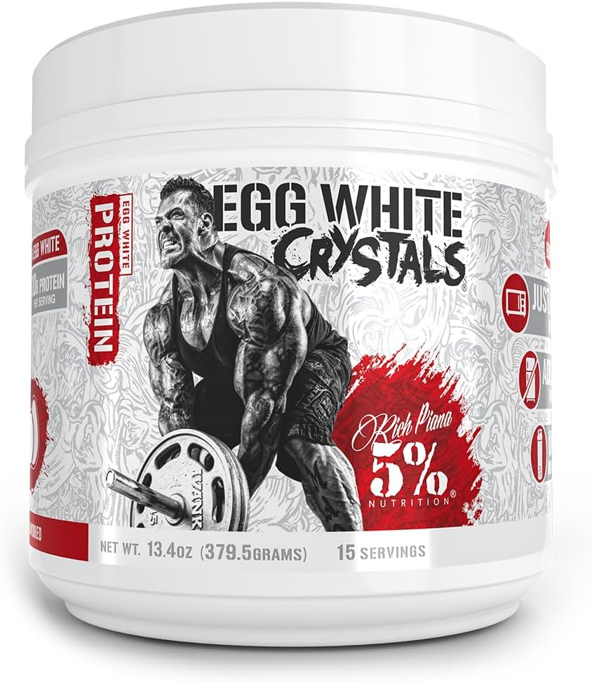 Rich Piana 5% Nutrición Egg White Crystals TENIDO 100% Pure Egg White Protein Powder TEN 20 Grams of Protein ← Mixes &amp; Stores Fácilmente TENIDO 0,84 lbs, 15 Servings (Unflavored)