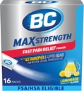 BC MAX Strength Fast Pain Relief Powder, Lemonade Flavor Aspirin 500mg y Acetaminophen 500mg Dissolve Packs, 16 Conde