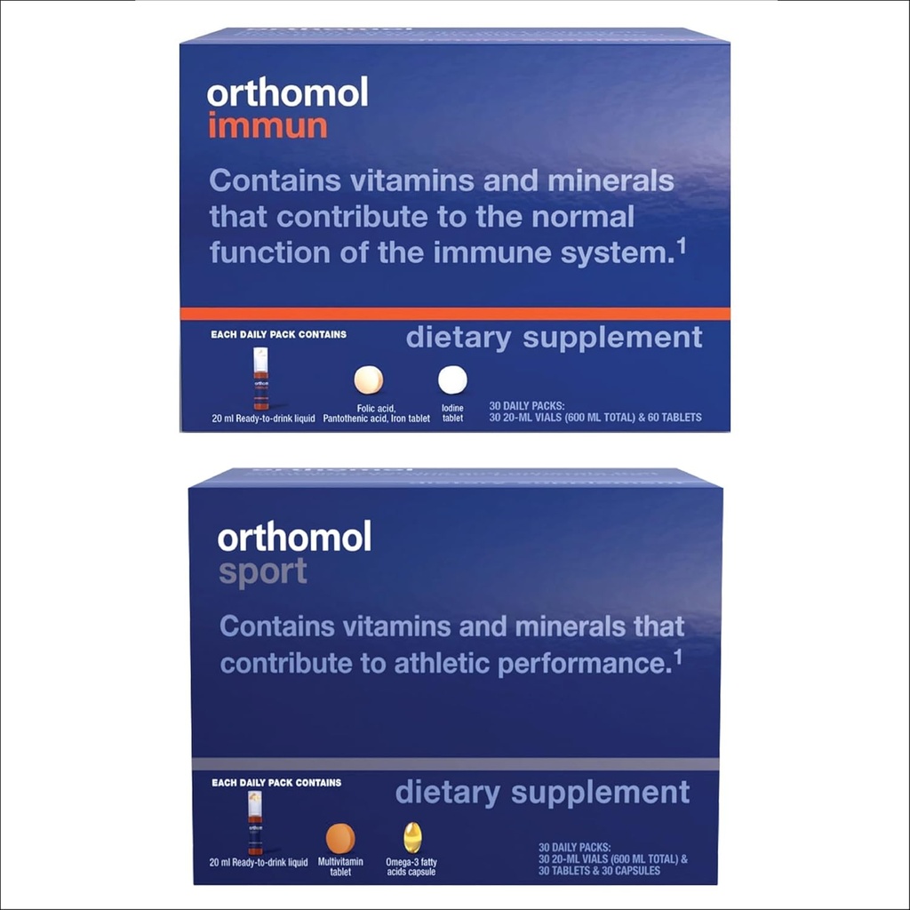 Orthomol Immun & Sport Vials, Sports Nutrition and Immune Support Supplements, 30-Day Supply