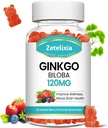 Ginkgo Biloba Gummies for Women and Men, Brain Supplement Mejor Mood and Focus, Vegan Mixed Berry Flavor 60 Count