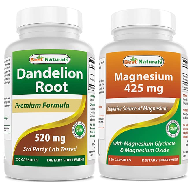 Mejor Naturales Dandelion Root 520 mg &amp; Magnesium Glycinate 425 mg