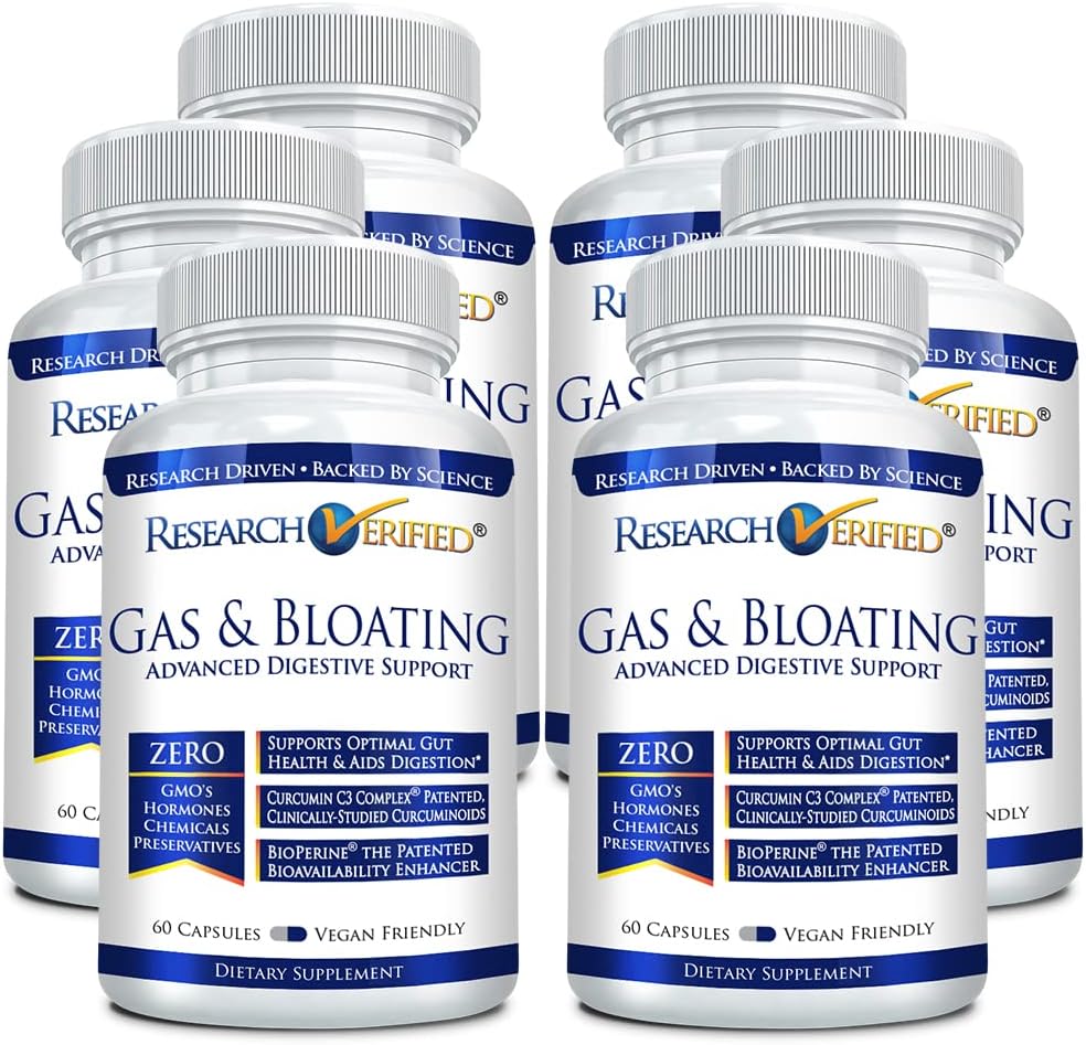 Investigación Gas verificado y Bloating - Relajar los músculos intestinales, Eliminar la acumulación de gas - Artichoke Powder, Ginger, Peppermint Leaf Powder - 360 cápsulas - Vegan