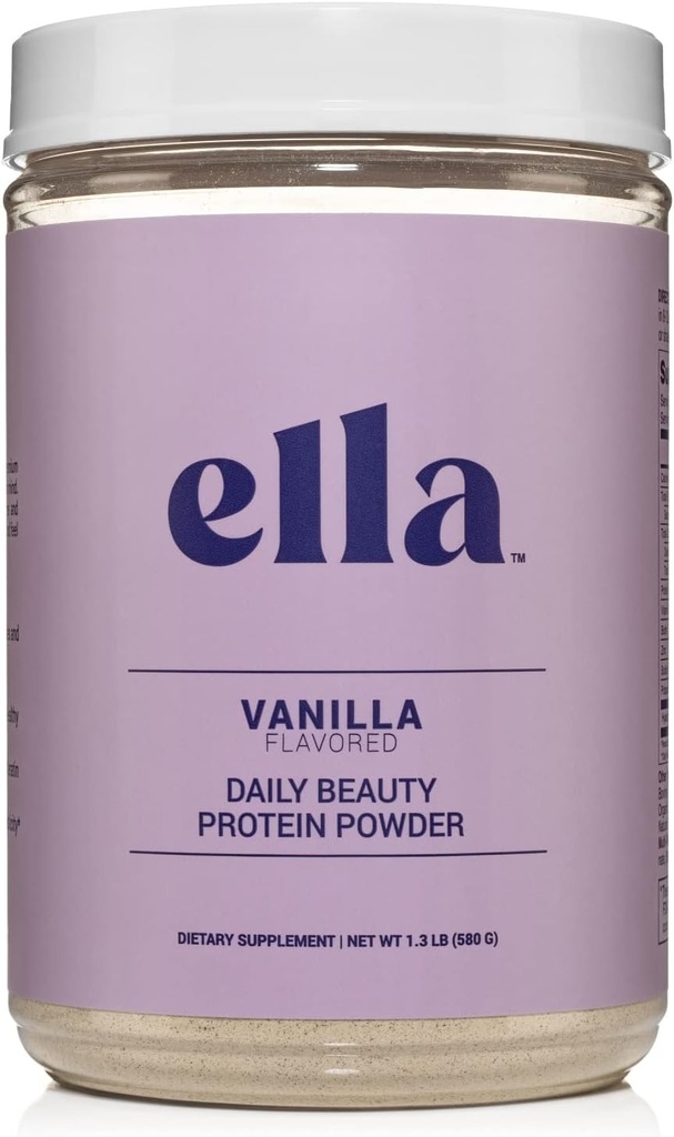 Ella Vanilla Collagen Protein Powder for Women - Daily Beauty Protein Powder with Grass-Fed Collagen Peptides - Non-GMO, Sin gluten, Sin Sweeteners artificiales - 20 Servings