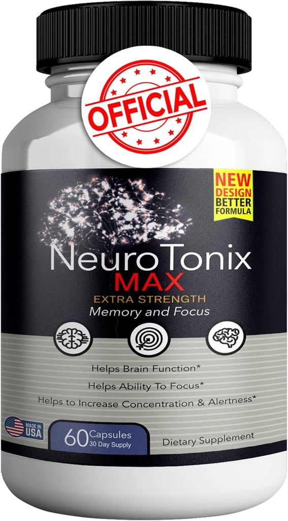 NeuroTonix Apoyo cerebral Suplemento Mejorar la memoria " Fog de cerebro claro " Función cognitiva superior 60 cápsulas naturales cerebro sano