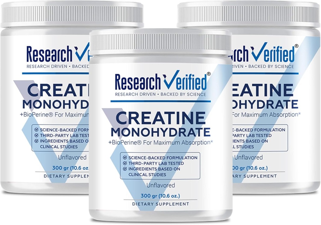 Investigación Monohidrato de Creatina Verificado - Apoyo Crecimiento del Musculo Optimal, Mejora del Rendimiento - 5000 mg Monohidrato de Creatina - BioPerina - 180 Servimientos - Deflavorado - Vegan