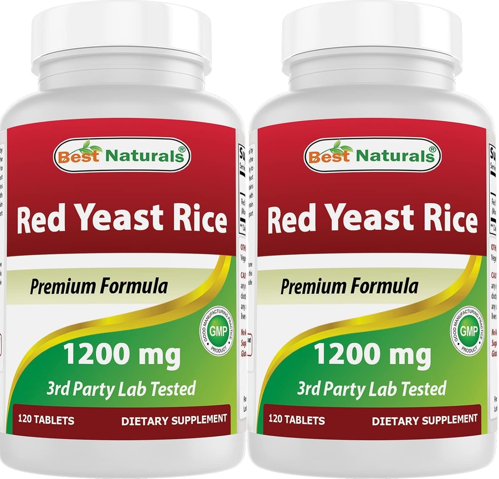 Mejores Naturales Red Yeast Rice 1200 mg (No-GMO) 120 Tabletas (120 Cuenta (Pack de 2))