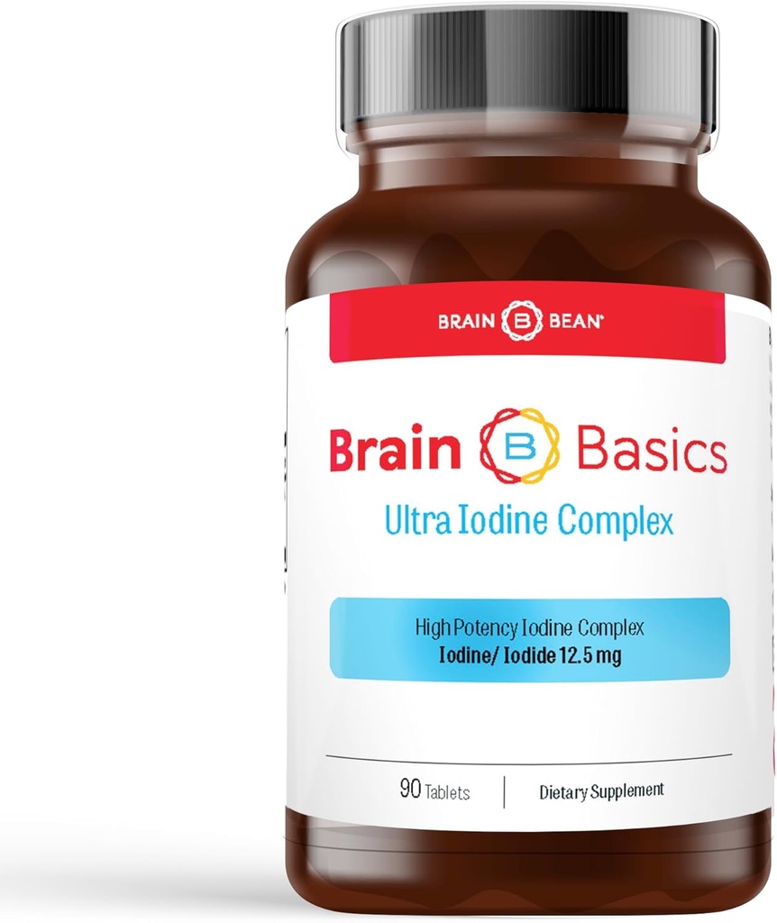 Fundamentos cerebrales Suplemento Complejo de ultra yodo para el soporte tiroides, yodo y yoduro de potasio en uno, Suplemento de yodo para la salud tiroidea y cerebral, 12,5 mg de yodo y yoduro de potasio - 90 Tabletas