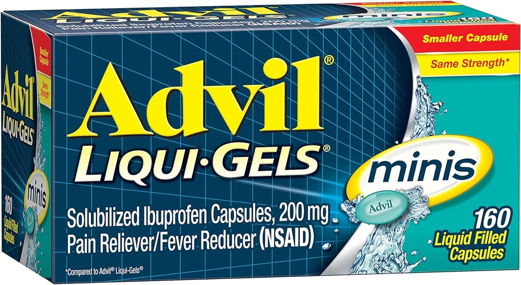 Advil Liqui-Gels Minis Doin Reliever and Fever Reducer, Doin Medicine for Adults with Ibuprofen 200mg for Pain Relief - 160 Liquid Filled Capsules