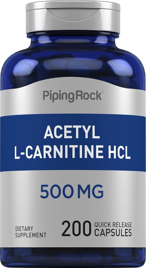 Piping Rock Acetyl L-Carnitine HCL TEN 500 mg ANTE 200 cápsulas de pólvora Silencio no GMO, Gluten suplemento gratis