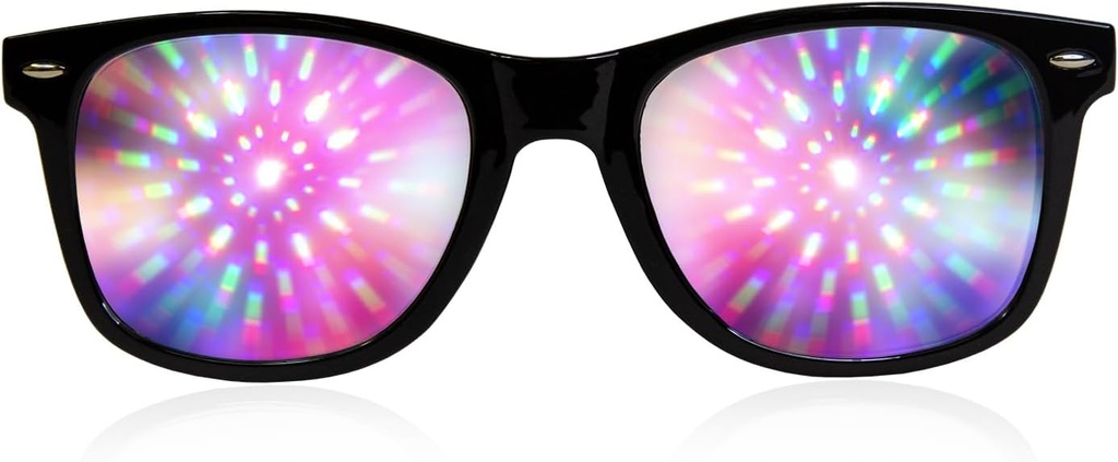 GloFX Black Frame Halo Diffraction Glasses – Laser Etched for Halo Light Effects, Durable &amp; Flexible for Raves & Festivals
