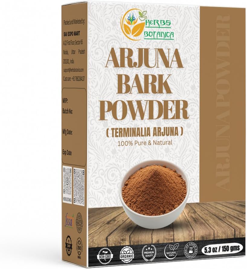 Herbs Botanica Arjuna Powder 100% Pure Arjuna Bark Powder (Arjun Ki Chaal) para Herbal Tea &amp; Wellness – Finely Ground Tree Bark Powder for DIY Use – 5.3 oz Pack