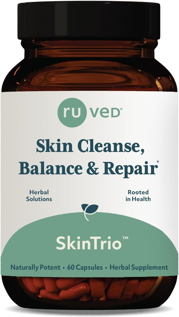 ruda SkinTrio - Suplemento Neem con extracto de Neem orgánico &amp; Amla, piel &amp; microbioma Suplemento de apoyo - 60 cápsulas vegetarianas (1 Conde)