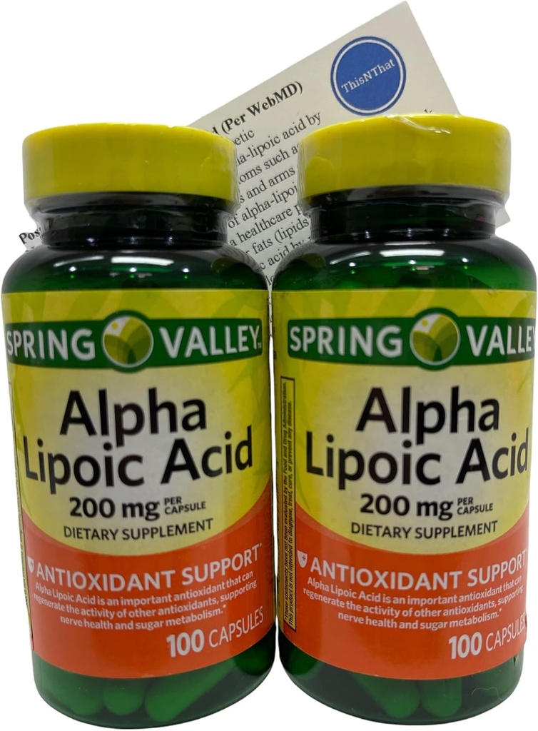 ThisNthat Nutritional Supplement Support Bundle: (2) 200mg 100 ct Bottles of Alpha Lipoic Acid Tip Card