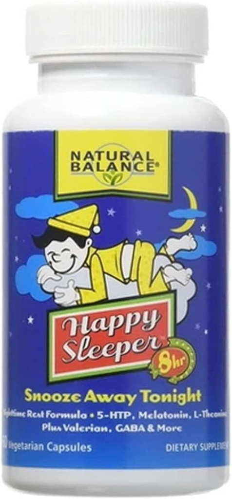 Natural Balance Happy Sleeper - 60 cápsulas vegetarianas - con 5-HTP, Melatonina, L-Theanine, Valerian & GABA