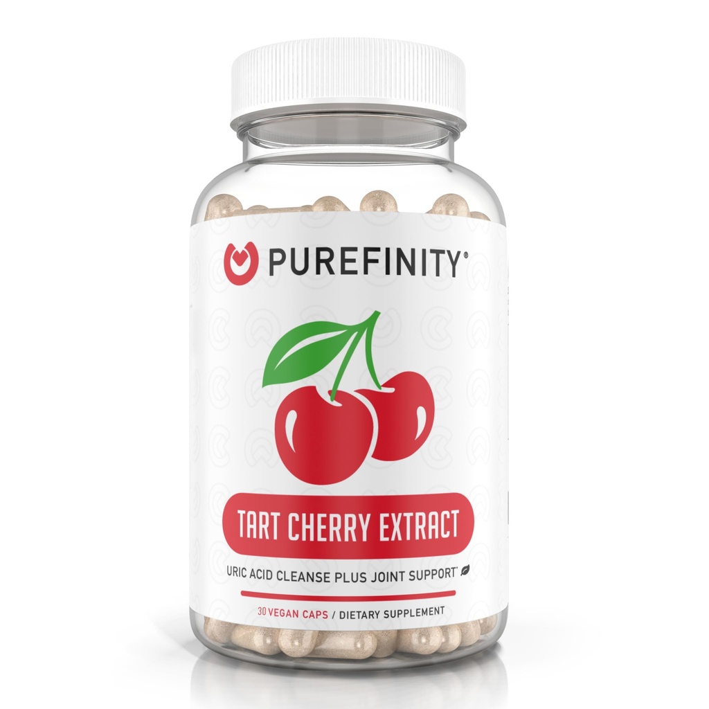 PUREFINITY Tart Cherry Capsules – Uric Acid Flush &amp; Cleanse to Support Joint &amp; Muscle Comfort with Raw Extract, Non-GMO, Gluten Free, Vegan – 30 Count (1 Month Supply)