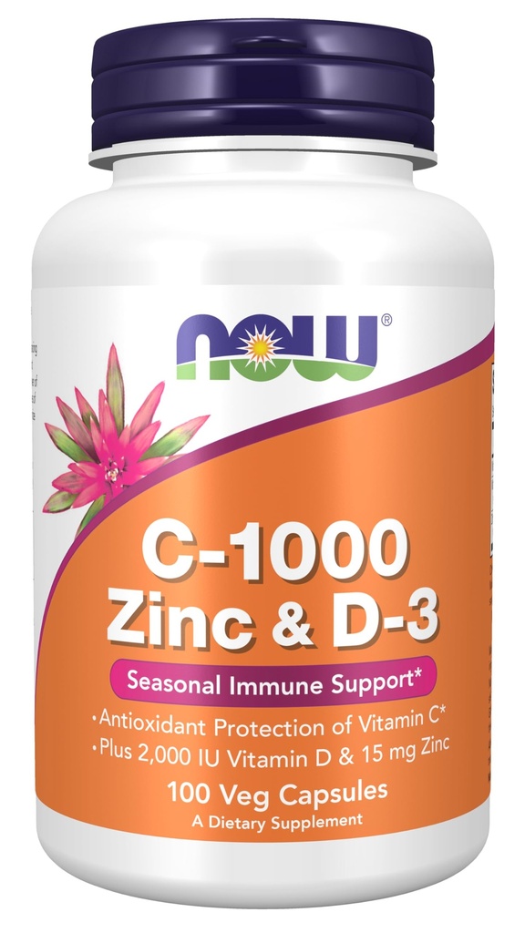 AHORA Suplementos, C-1000 Zinc " D-3, Apoyo estacional de inmunodeficiencia*, 100 cápsulas Veg