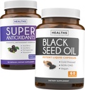 Antioxidantes " Black Seed Oil (1-Month Supply) Super Antioxidant Suplemento con Acai Berry, Goji Berry, Pomegranate " Trans Resveratrol (120 cápsulas) " Black Seed Oil (No-GMO " Vegan) 60 cápsulas