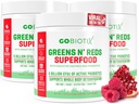 GOBIOTIX Super Verdes y Rojos Polvo - Superalimentos Rojos y Verdes - Suplemento Probiótico - Enzimas Digestivos y Polvo de Hoja - Suplemento dietético Orgánica Total de Alimentos (Pom Raspberry, 3 Pack)