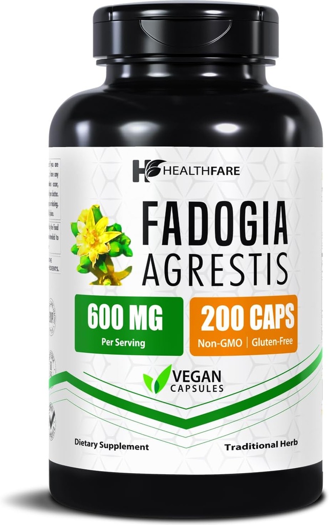 Healthfare Fadogia Agrestis Extracto 600mg ← 200 Vegan Capsules ← Herbal Supplemen ← Non-GMO, Gluten-Free TEN Made in USA