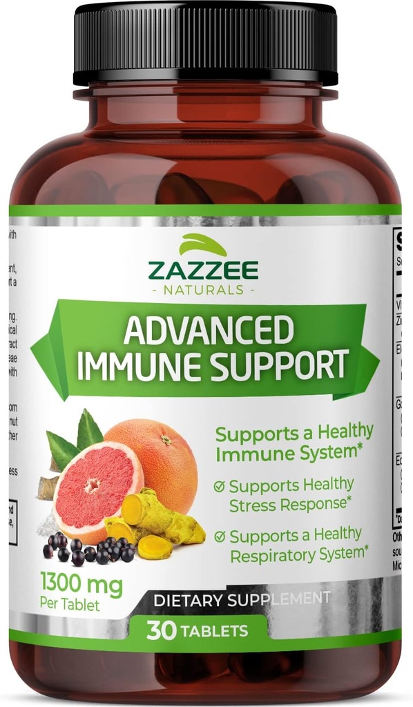 Zazzee Advanced Immune Support, 1300 mg por Tablet, 30 Tabletas Vegan, 30 Day Supply, 1000 mg Vitamina C, 1000 mg Echinacea, 1000 mg Elderberry, 200 mg Goldenseal, Zinc, All-Natural y Non-GMO