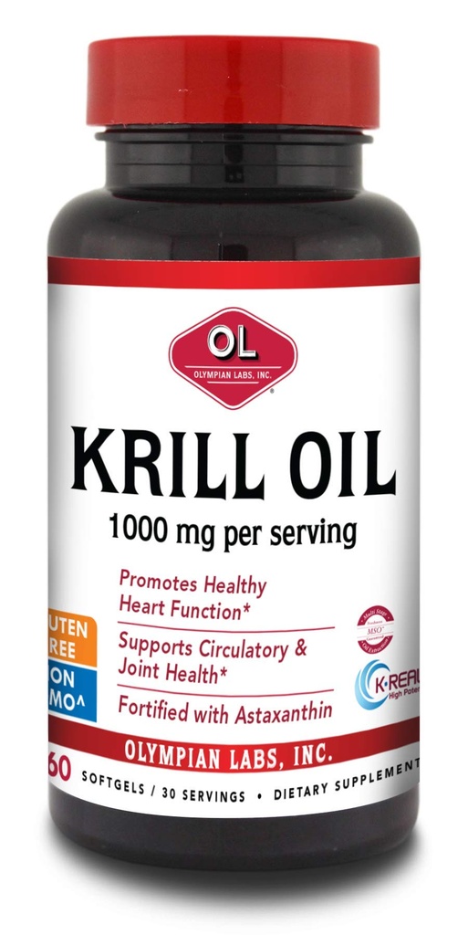 Olympian Labs Antarctic Krill Oil, 1000mg Caps with Astaxanthin, Omega-3, EPA, DHA, Immune, Joint &amp; Brain Support, 60 Softgels