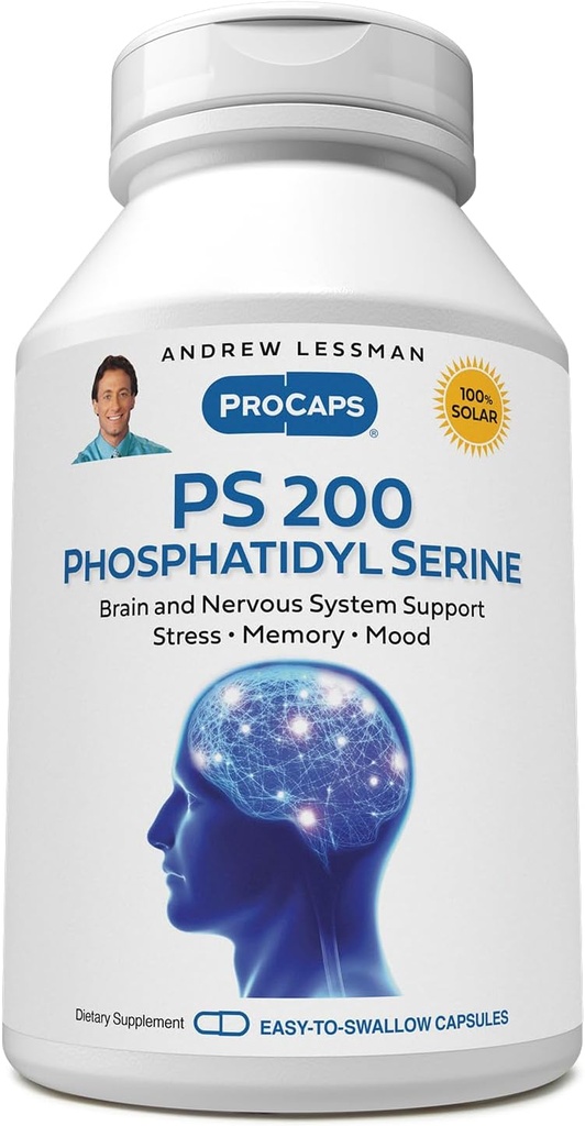 ANDREW LESSMAN PS 200 Phosphatidyl Serine 60 Capsules - Supports Mental Clarity, Positive Mood, Memory, Cognitive Function. Essential for Neurotransmitter Production and Release. No Additives