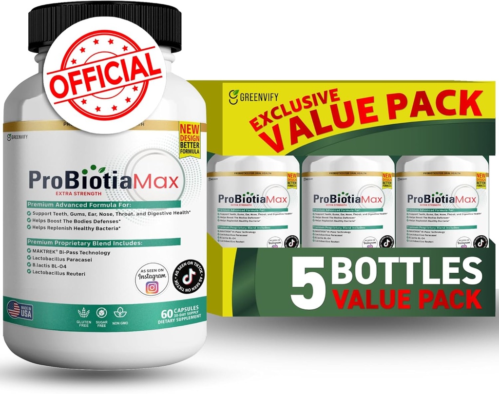 ProBiotia Max 40 Billones CFU Extra Strength Oral Probiotic Suplemento, 60 cápsulas, soportes dientes y Gum Health, Gluten Free (5)