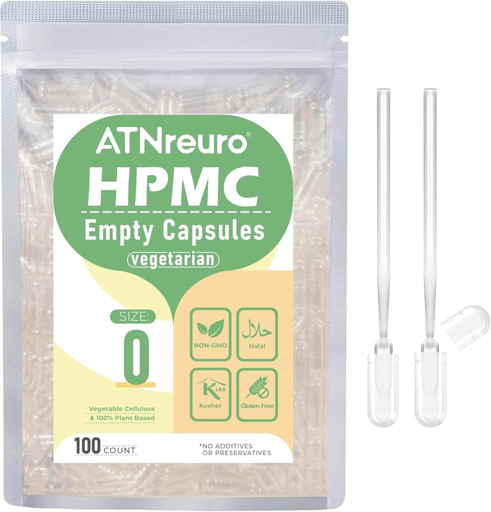 Tamaño 0 Empty Vegan Capsules con 2 Micro Spoons - 100 Conde Vacío Vegetariano Capsules - Empty Pill Capsule para Powders Suplementos