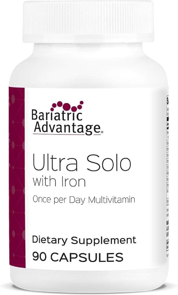 Bariatric Advantage Ultra Solo con Hierro - Una vez por día Multivitamínico diario - para pacientes báricos - con Thiamin, vitamina A &amp; Más - Gluten Gratis - 90 cápsulas