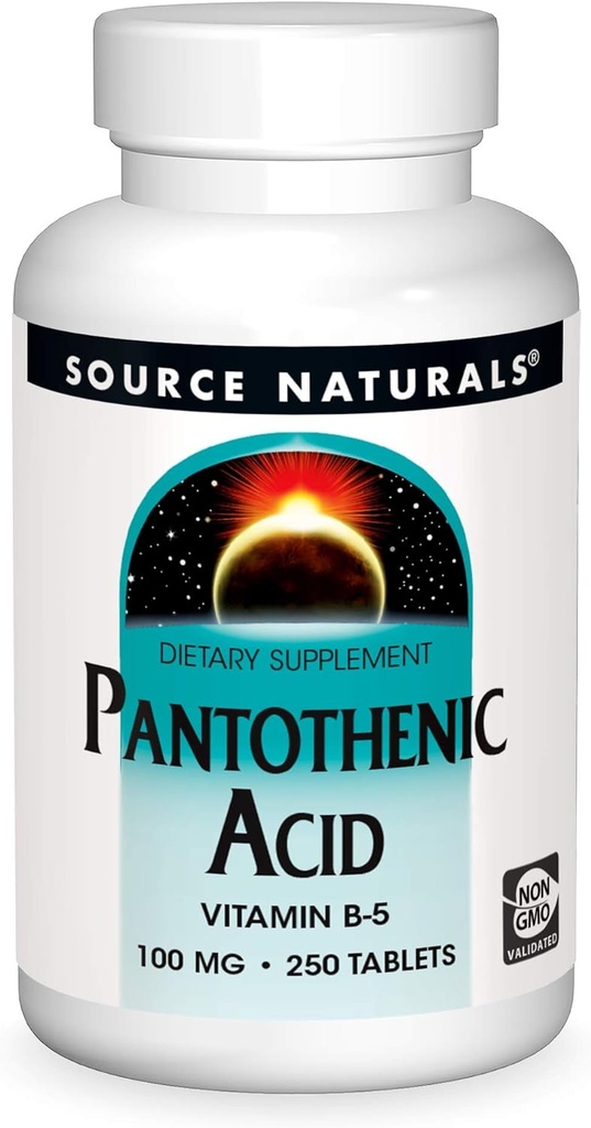 Fuente Naturales Ácido Pantoténico 100 mg Vitamina B-5 Suplemento dietético - 250 Tabletas