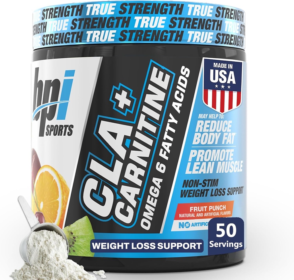 BPI Sports CLA+Carnitine – CLA L Carnitine &amp; Linoleic Acid – L Carnitine Supplement for Weight Loss, Metabolism & Lean Muscle – Caffeine Free – Fruit Punch – 50 Servings – 12.34 oz