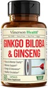 Ginseng asiático y Ginkgo Biloba Suplementos – Panax Ginseng Extracto 700mg + Ginko Biloba 720mg – Suplemento Nootropic Brain para la memoria, Focus " Sustained Energy – 60 cápsulas fáciles de cambiar