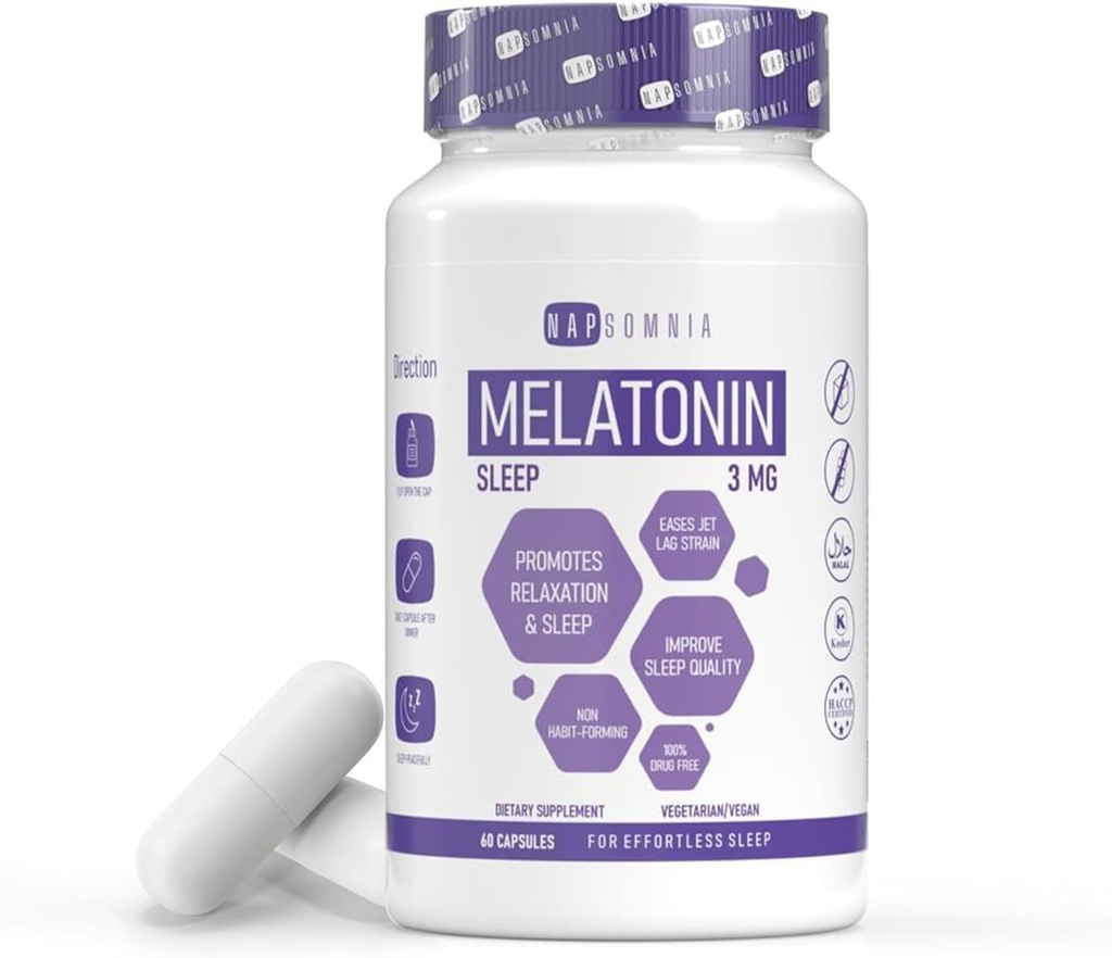 Melatonina para dormir para hombres &amp; mujeres - Melatonina del sueño - Extracto de raíz valeriana - Vegetariano 3 mg Melatonina cápsulas - Ayuda para el sueño para adultos - Suplementos de sueño profundo para la enfermedad Jet Lag Strain