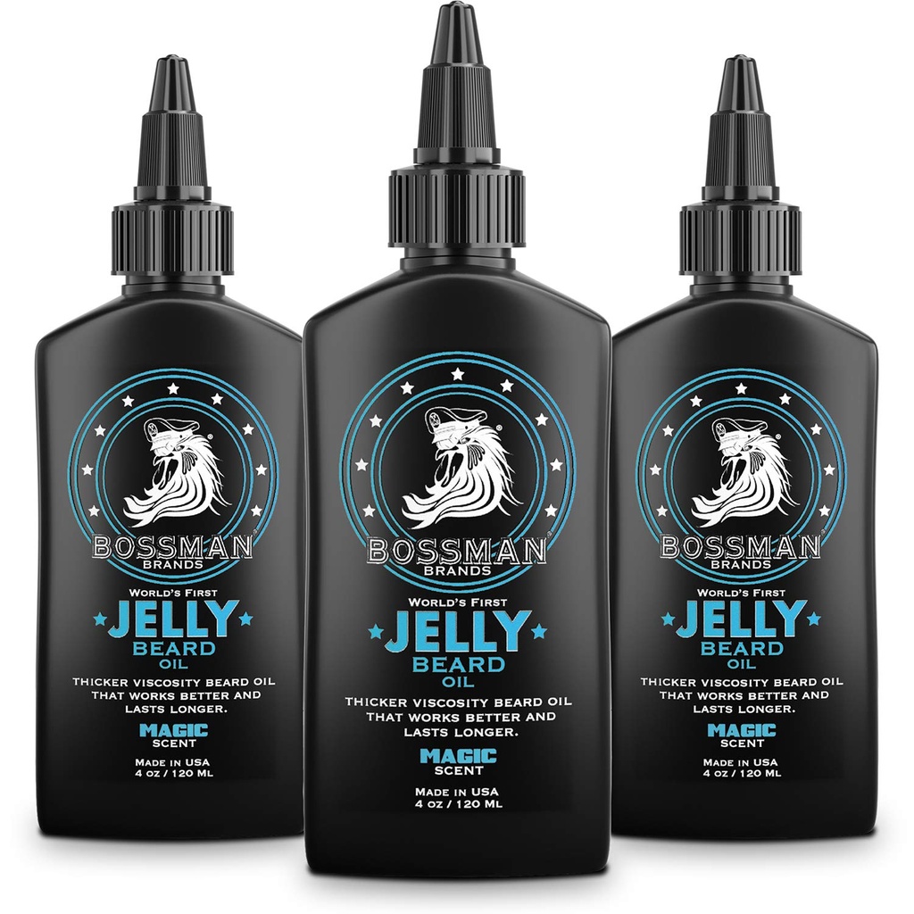 Bossman Jelly Beard Oil for Hombre - 3 Pack (12 oz in Total, Magic Scent) – Suave, hidrata " Condiciones con ingredientes naturales