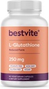 BESTVITE L-Glutathione 250mg (60 cápsulas vegetarianas) - No Stearates - Vegan - No GMO - Gluten Gratis