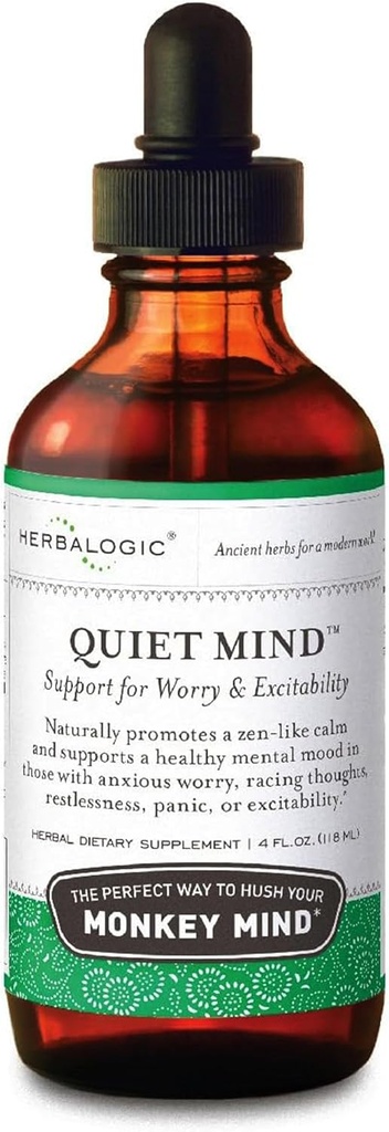 Herbalogic - Quiet Mind Liquid Herb Drops - Non-Sedating, promueve un sentimiento de calma similar al Zen - Eases Anxious Worry y Panicky Mood - Basado en la Fórmula China Tradicional Gui Pi Tang - 4 Fl. Oz.