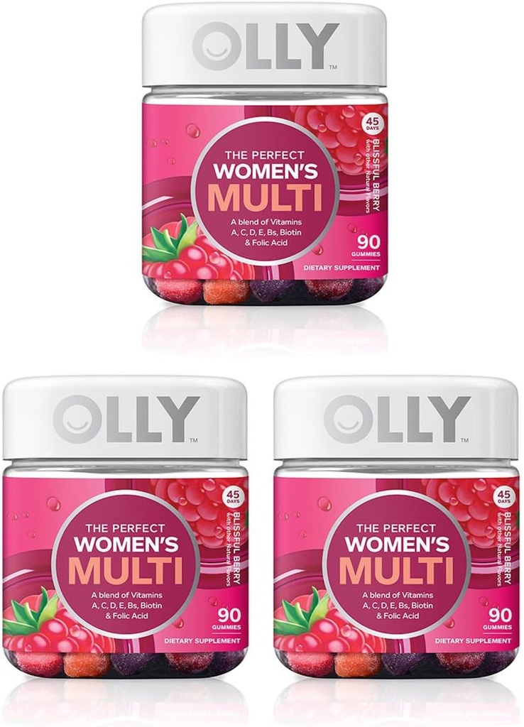 El suplemento multivitamina de las mujeres Olly Perfect, con ácido fólico Biotin &amp; Blissful Berry, 90 cuentan (45 Day Supply), 3 Pack