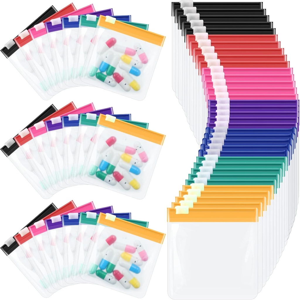 Sherrr 35 Pcs Pill Pouch Bags Zippered Pill Pouch Set Medicina Translúcida Reutilizable Organizador Medicina Autónomo Organizador Viaje Bolsas de plástico con Bloqueo de diapositivas para el almacenamiento (Clásico Colores)