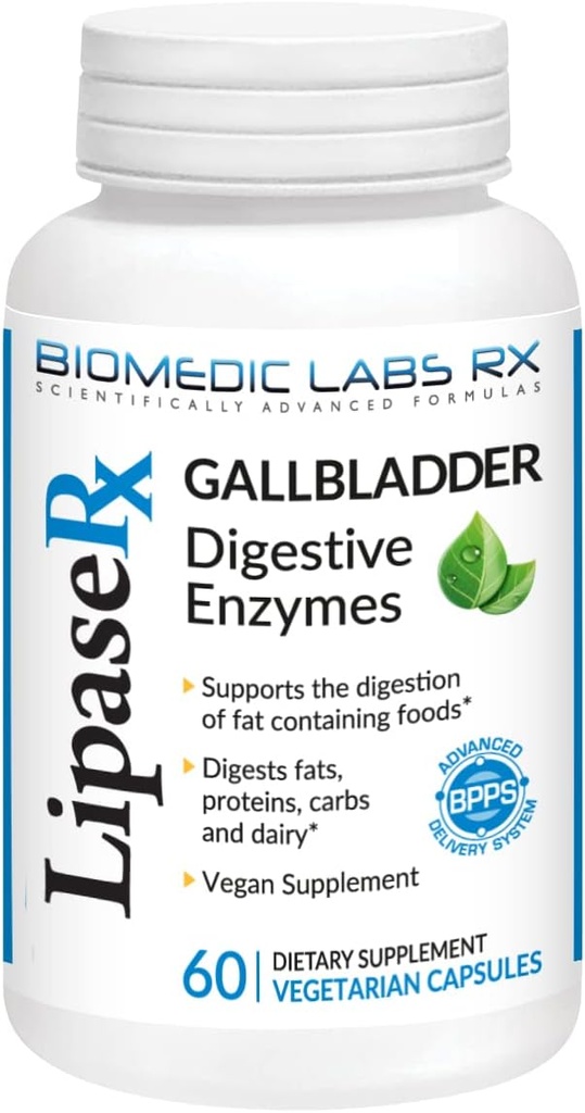 Fórmula Gallbladder, Lipase, Protease y Amylase Digestive Enzymes to Reduce Bloating - Fórmula Vegetariana, 60 Veg Capsules
