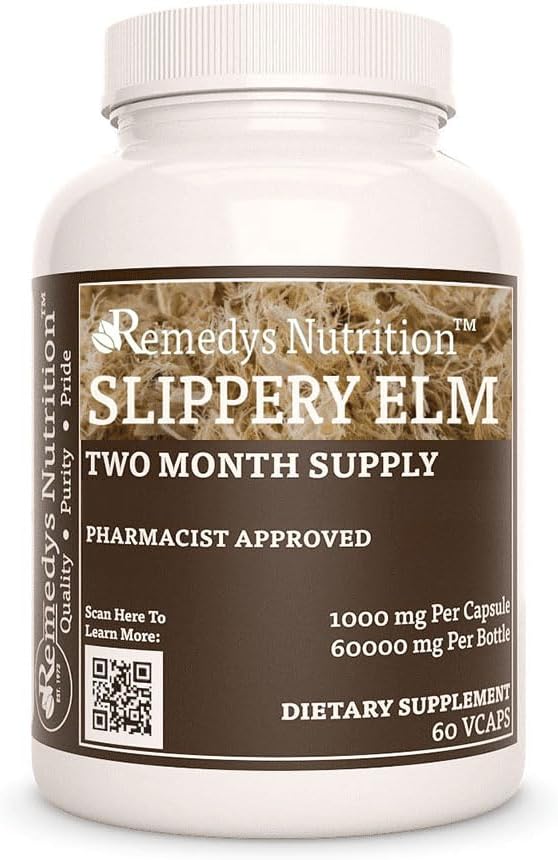 Nutrición de Remedy Slippery Elm Bark Ø 1000 mg, 60 cápsulas veganas suplemento dietético de hierbas
