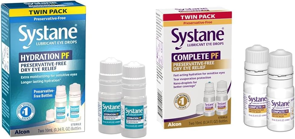 Systane Hydration Multi-Dose Preservative-Free Eye Drops Dry Eye Relief Twin Pack (2x10ml) & Complete PF Multi-Dose Preservative Free Dry Eye Drops 20ml (Pack of 2 – 10mL Bottles) (Packaging May Vary)