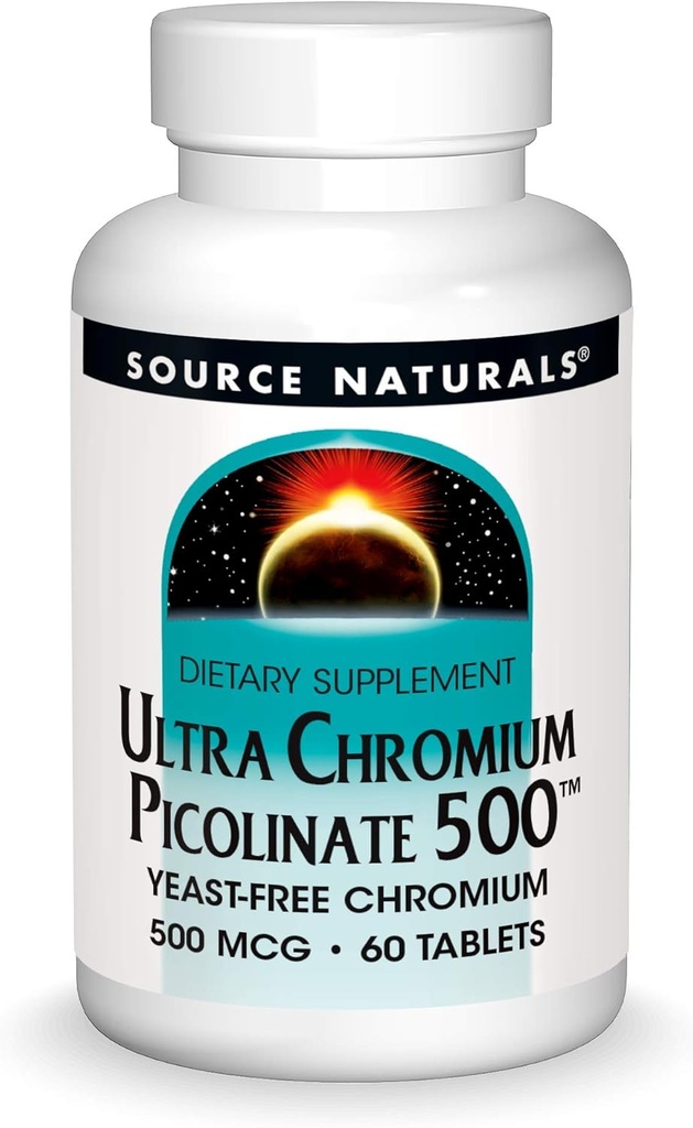Fuente Naturales Picolinato Ultra Chromium 500 mcg Suplemento dietético sin levadura - 60 Tabletas