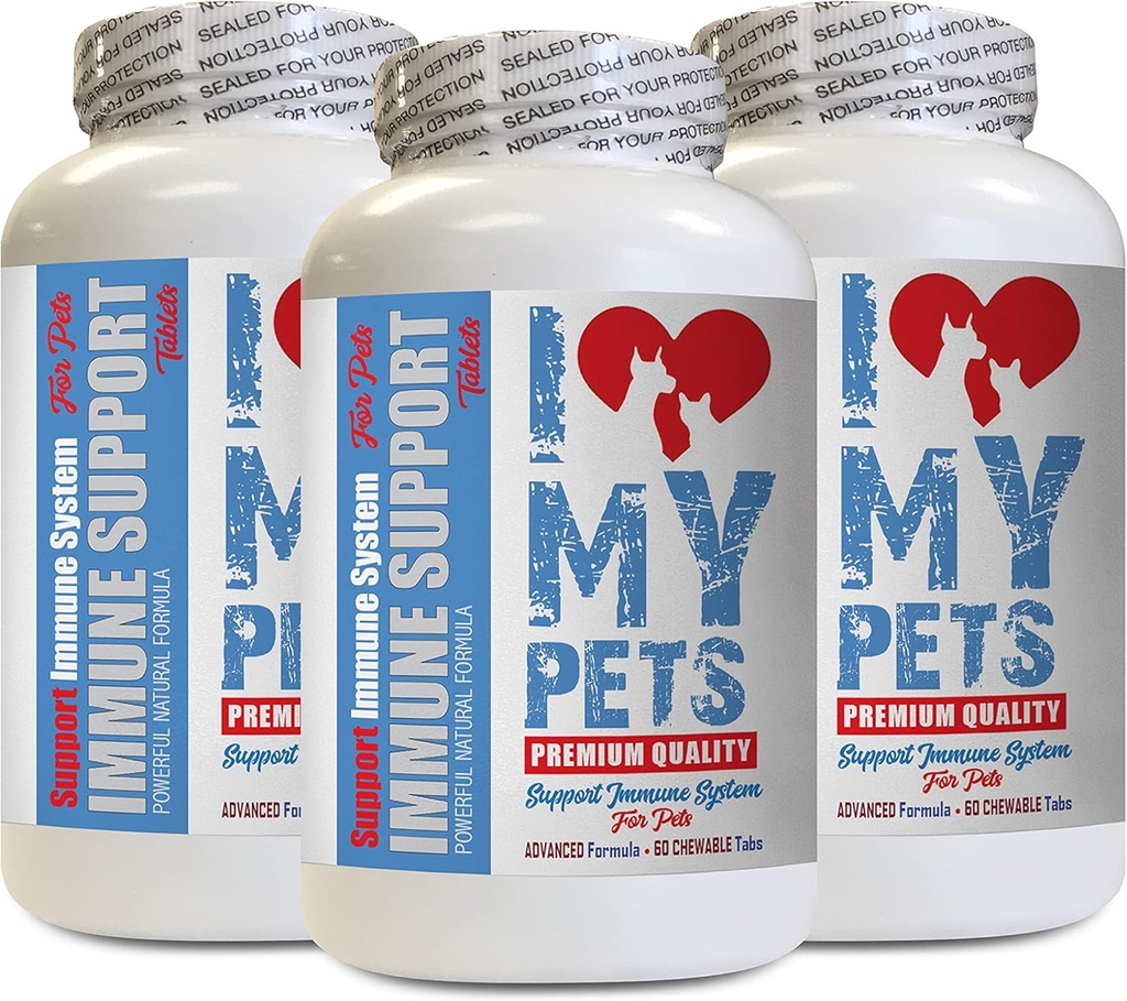 AMO MI PETS LLC pet Immune Support - PET Immune Support - Perros y gatos - Booster - Saludable - Leche Thistle para perros masticable - 180 Treats (3 botellas)