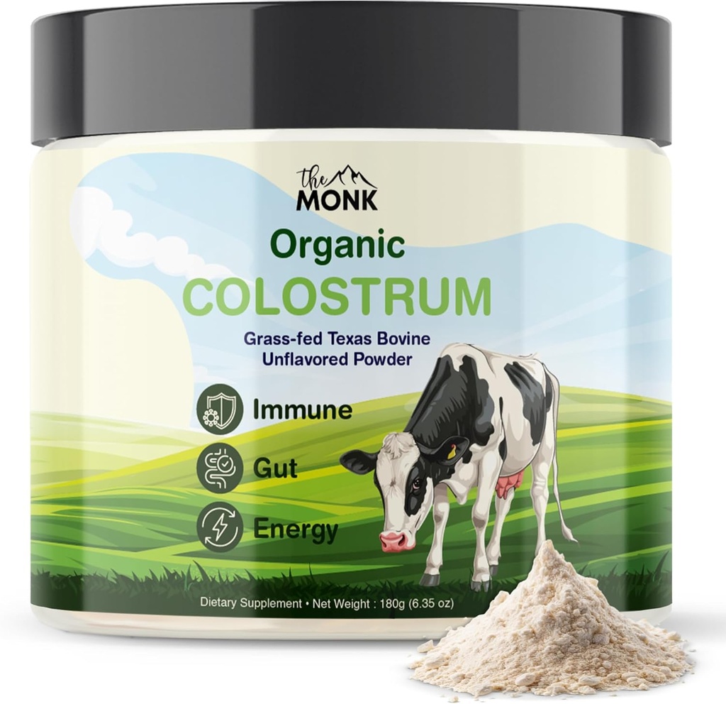 Suplemento de Colostrum - Grass Fed Texas Bovine Polvo de Colostrum entero para Immune, Gut & Wellness - Ultimate Ig Superfood - Unflavored - 100% Puro - 6.35 Oz - 90 Servings (Mejor valor) - Made in The USA