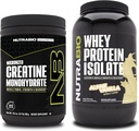 NutraBio Creatine Monohydrate, Desflavorado, 300g y Whey Protein Isolate, Alpine Vanilla, Suplemento Bundle - Muscle Energy, Lean Muscle Growth, Recovery, and Strength
