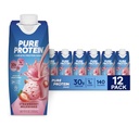 Proteína pura Fresa Proteína Shake, 30g Proteína completa, Listo para beber y Keto-Friendly, Vitaminas A, C, D, y E más Zinc para soportar la salud inmune, botellas de 11oz, 12 Pack