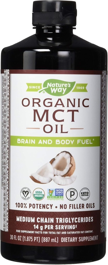 Way Nature's Way Mct Oil de Coconut Pure Source, No Filler Oils, 14 G de Mcts Por Serving, 30 Fl Oz (Pack of 6)