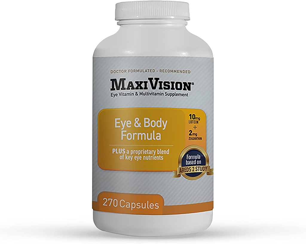 MaxiVision® Eye & Body Formula - Basado en AREDS 2 Study - 270 Eye Vitamins Capsules - 1 Botella