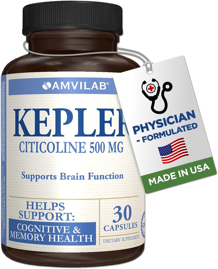 Kepler - Citicoline 500mg - Soporta Función cerebral - CDP-Choline - para Cognitive &amp; Memory Health - Ayuda a recordar &amp; Recordar - Gluten Free &amp; Non-GMO - Suplemento dietético - 30 cápsulas