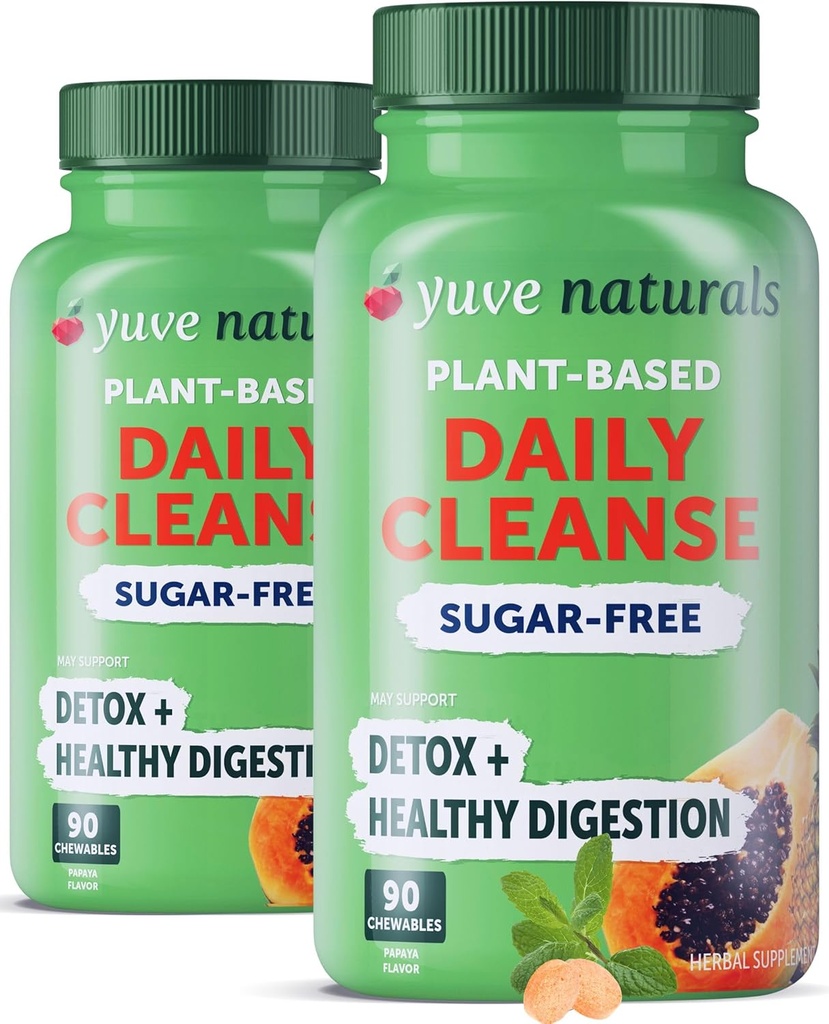 Yuve Natural Papaya Digestive Enzymes - Candies Chewable Libre de Azúcar - promueve una mejor digestión - Estreñimiento " Bloating Aid, Detox, Leaky Gut Repair " Gas Relief - Vegan, Non-GMO (2 Pack of 90ct)